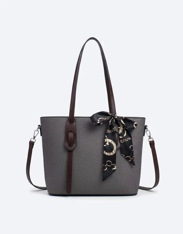 Liora Camellia Large Grey & Brown Tote Bag with Scarf