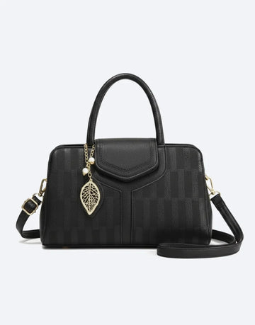 Liora Camellia Black Medium Top Handle Satchel Bag