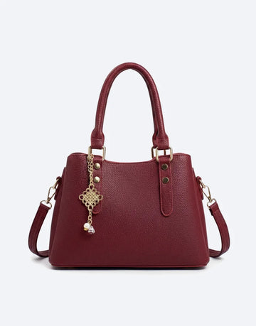 Liora Lyra crimson Medium Satchel Tote Bag with Chain Charm
