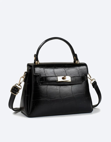 Liora Cleo Black Croc-Embossed Small Top Handle Satchel Bag