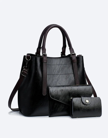 Liora Valencia Large Black Tote Bag with Wallet & Pouch