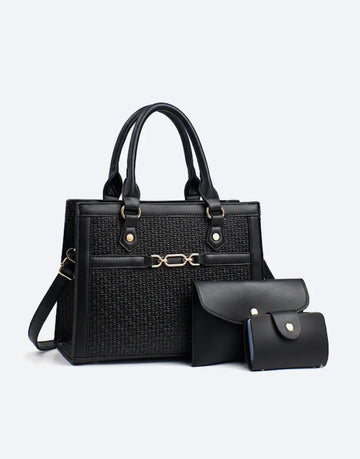 Liora Valencia Black Medium Tote with Purse Set
