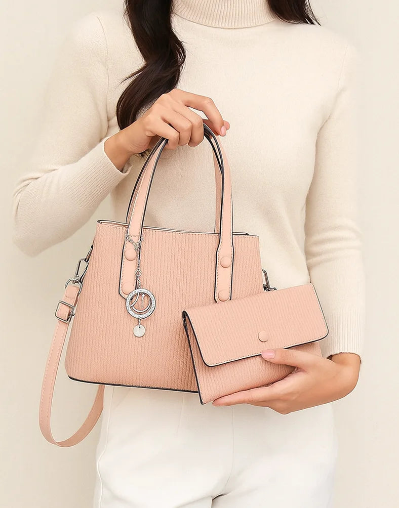 Liora Camellia Medium Pink Tote Bag with Charm & Pouch
