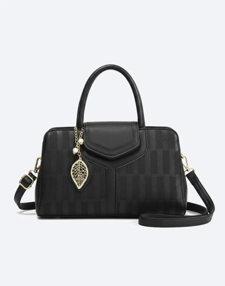 Liora Camellia Black Medium Top Handle Satchel Bag