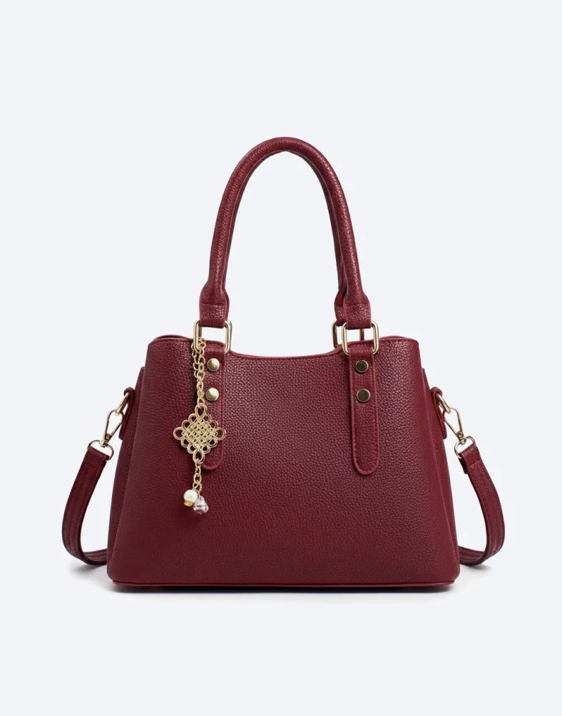 Liora Lyra crimson Medium Satchel Tote Bag with Chain Charm