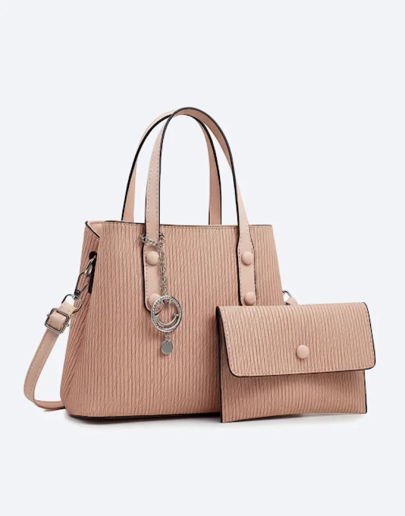 Liora Camellia Medium Pink Tote Bag with Charm & Pouch