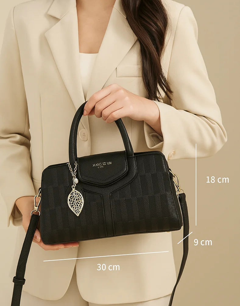Liora Camellia Black Medium Top Handle Satchel Bag