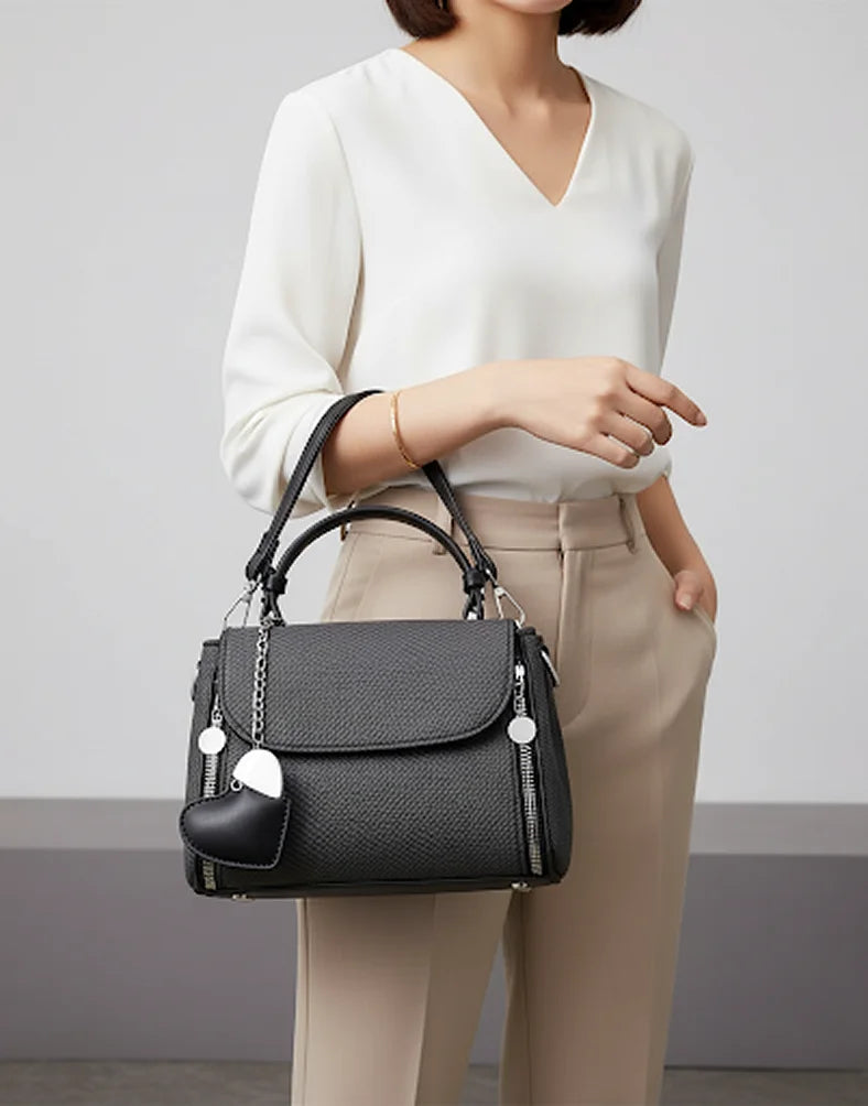 Liora Camellia Medium Black Satchel Bag