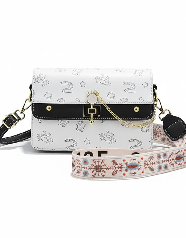 Liora Noelle Small White & Black Crossbody Marine Sling Bag