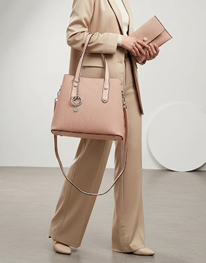 Liora Camellia Medium Pink Tote Bag with Charm & Pouch
