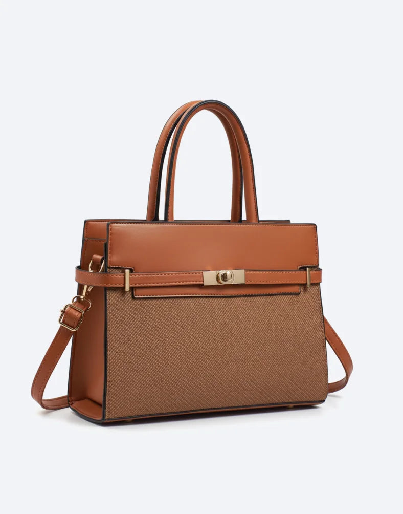 Liora Valencia Tan yellow erath Medium Satchel Tote Bag