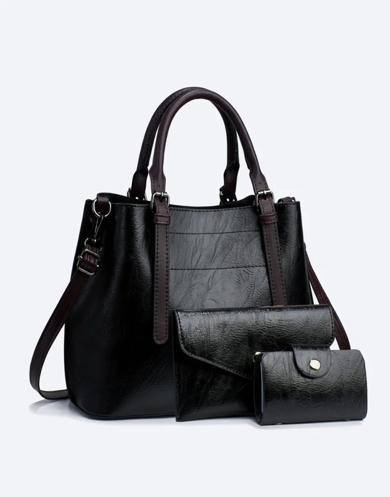 Liora Valencia Large Black Tote Bag with Wallet & Pouch