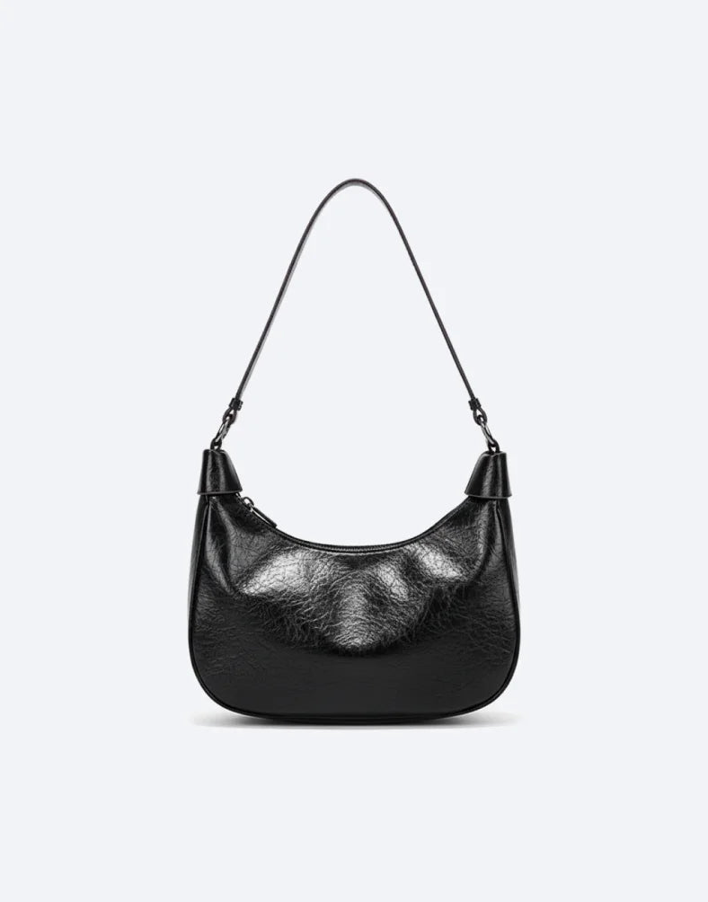 Liora Valencia Medium Black Glossy Hobo Bag