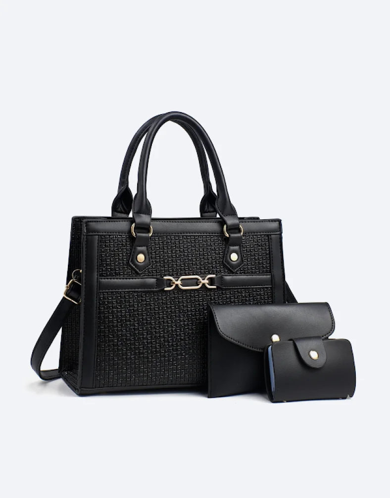 Liora Valencia Black Medium Tote with Purse Set
