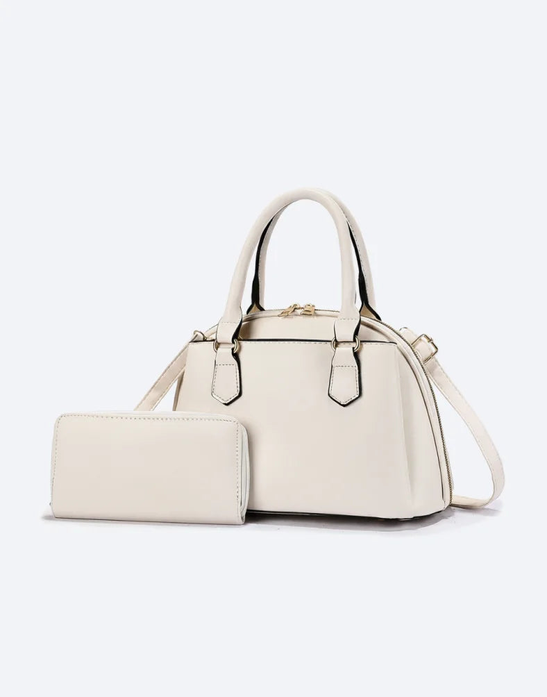 Liora Valencia White Medium Satchel with Wallet