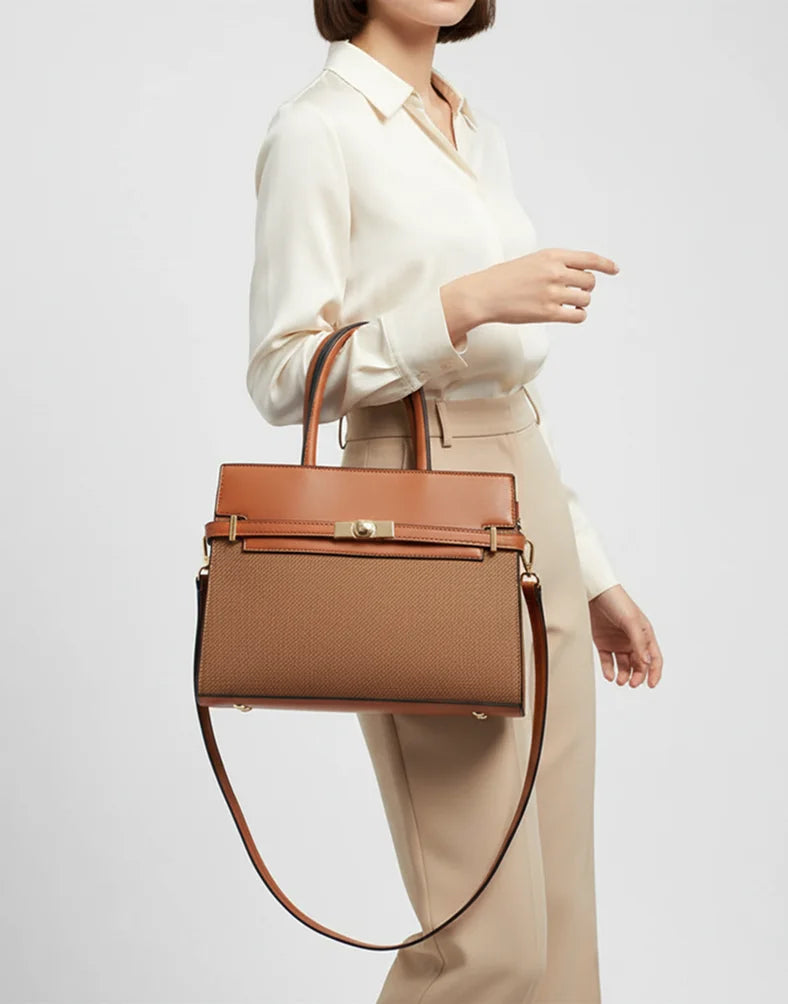 Liora Valencia Tan yellow erath Medium Satchel Tote Bag