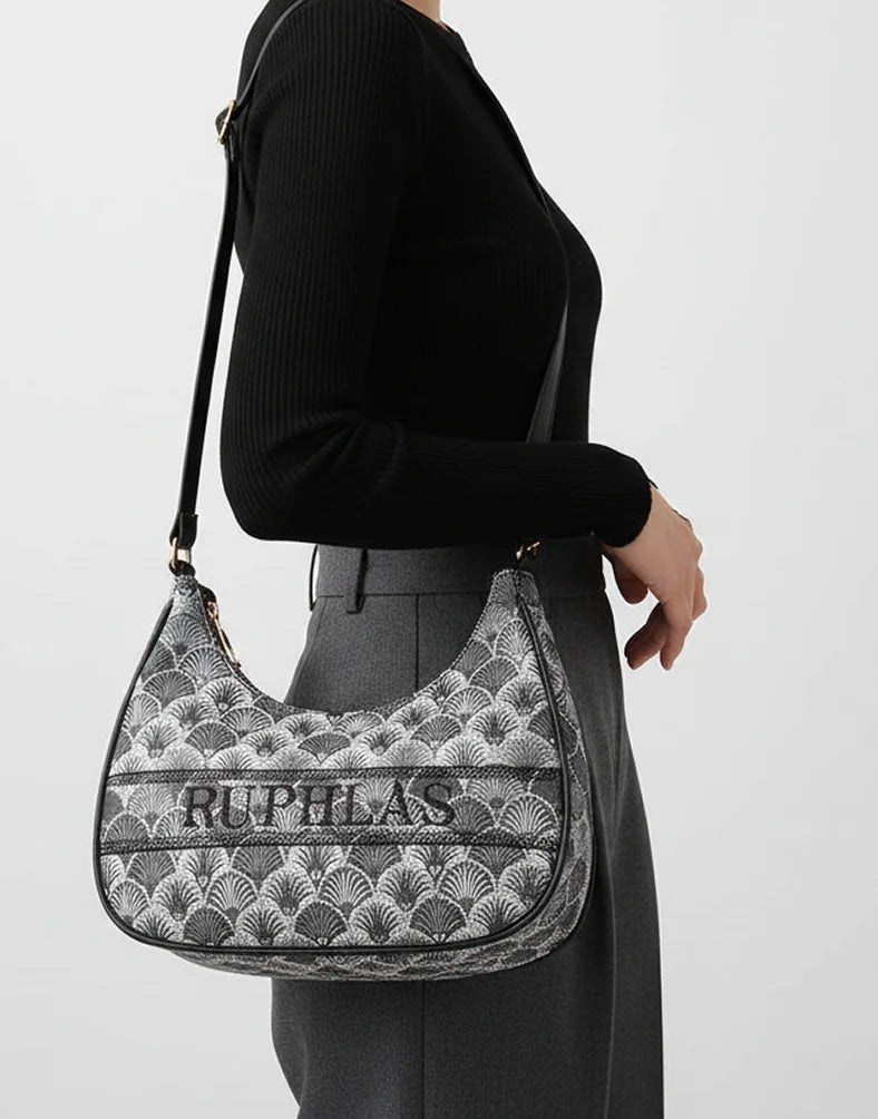 Liora Valencia Black & Grey  Medium Hobo Sling Bag