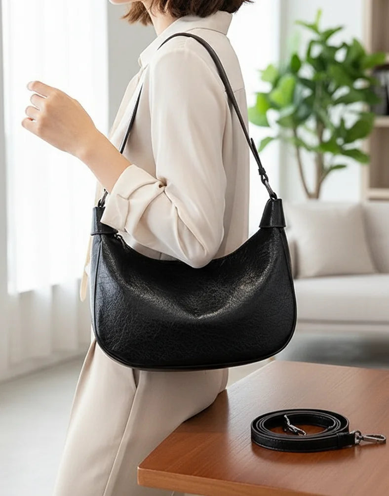 Liora Valencia Medium Black Glossy Hobo Bag