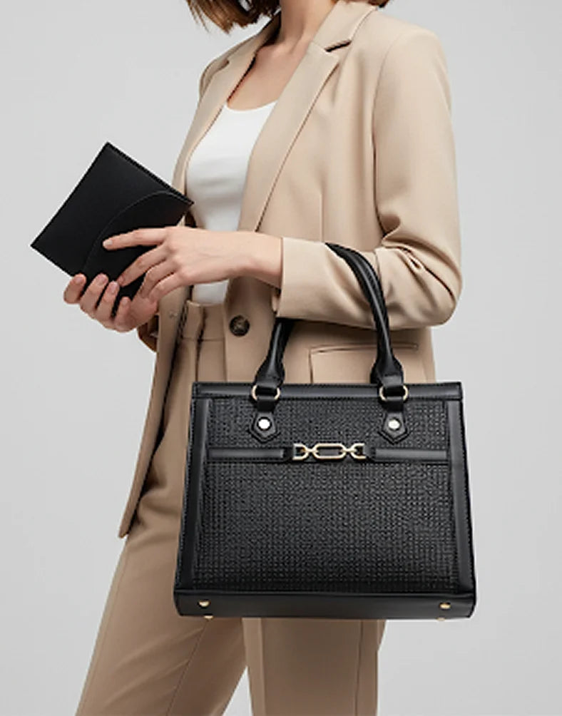 Liora Valencia Black Medium Tote with Purse Set