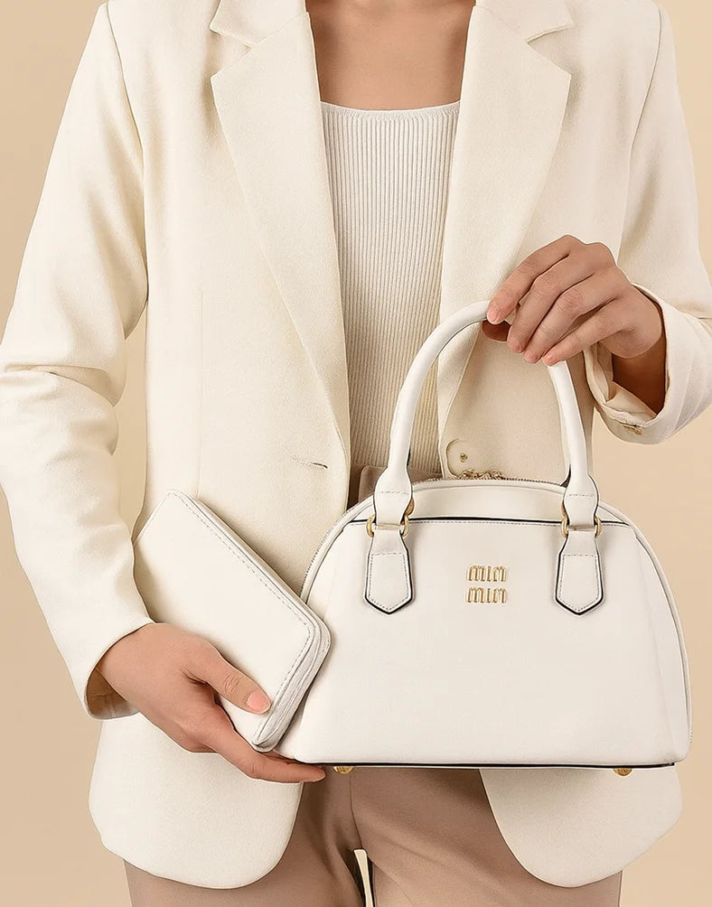 Liora Valencia White Medium Satchel with Wallet