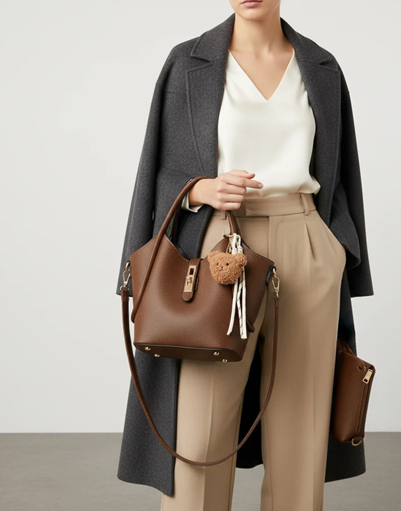 Liora Valencia  Medium Brown Tote with Inner Pouch